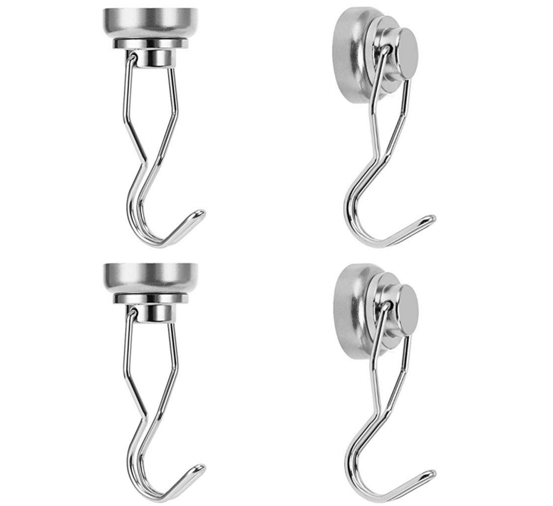 Silver Swivel Swing Magnetic Hooks Heavy Duty Neodymium Magnet with Scratch Proof Stickers-Great for Refrigerator BBQ