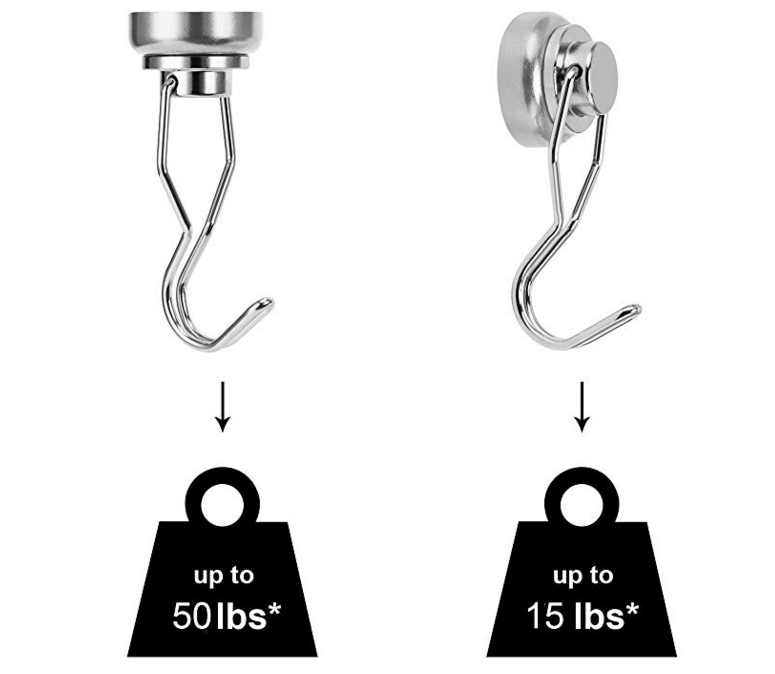 Silver Swivel Swing Magnetic Hooks Heavy Duty Neodymium Magnet with Scratch Proof Stickers-Great for Refrigerator BBQ