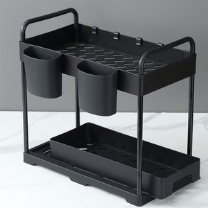 Bathroom Cabinet Storage Organizer Under Sink Rack 2 Tier Black Counter Organizer With Pull Out Sink Storage Rack