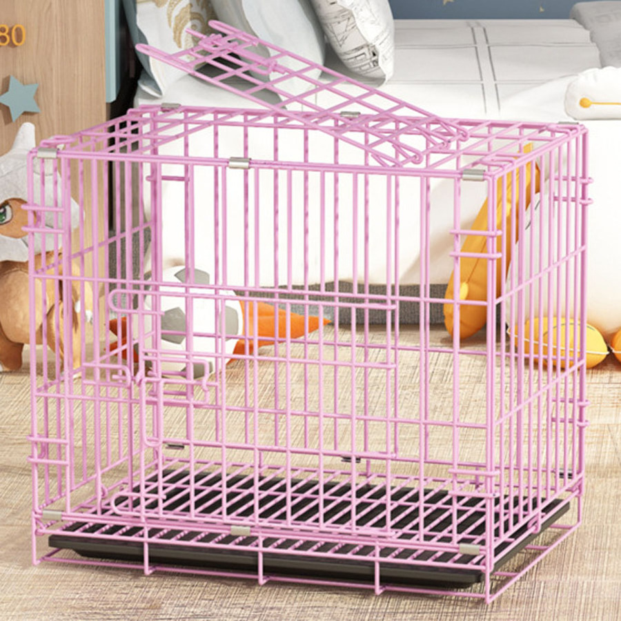 Small Cage Folding Metal Crate- kennell Cage Rabbit Cage with Tray for Indoor Outdoor Travel Use