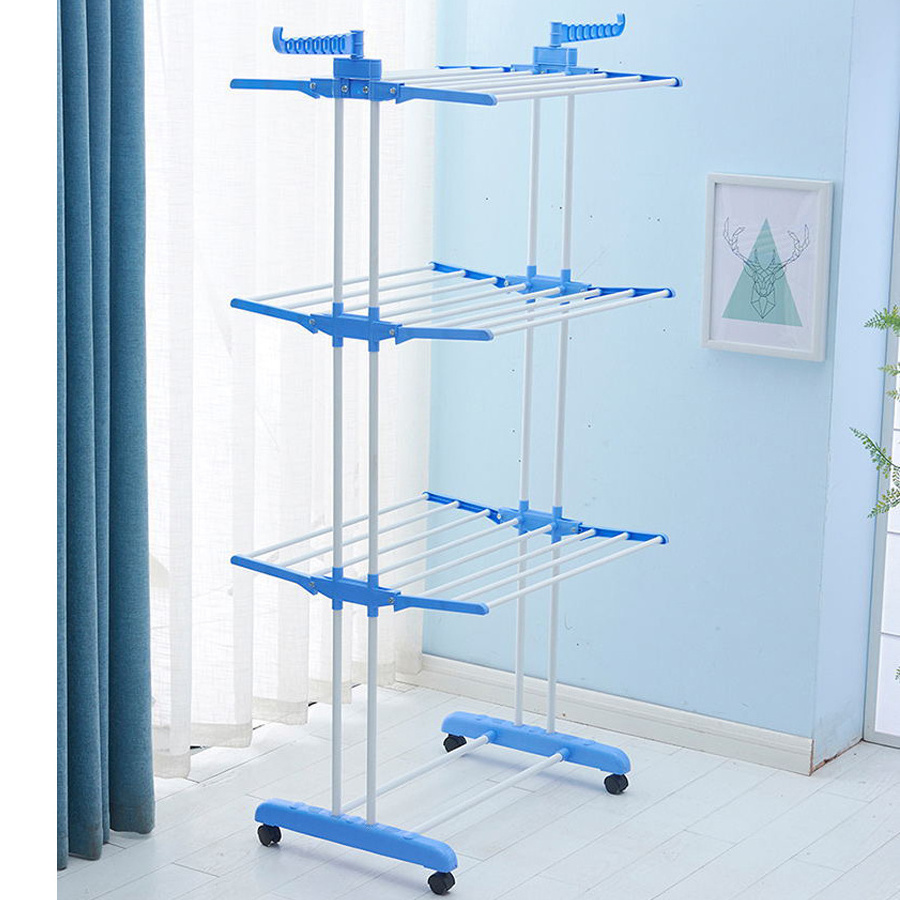 2021 Hot Sale 3 Tier Stainless Steel Laundry Organizer Folding Drying Rack Clothes Dryer Hanger Stand