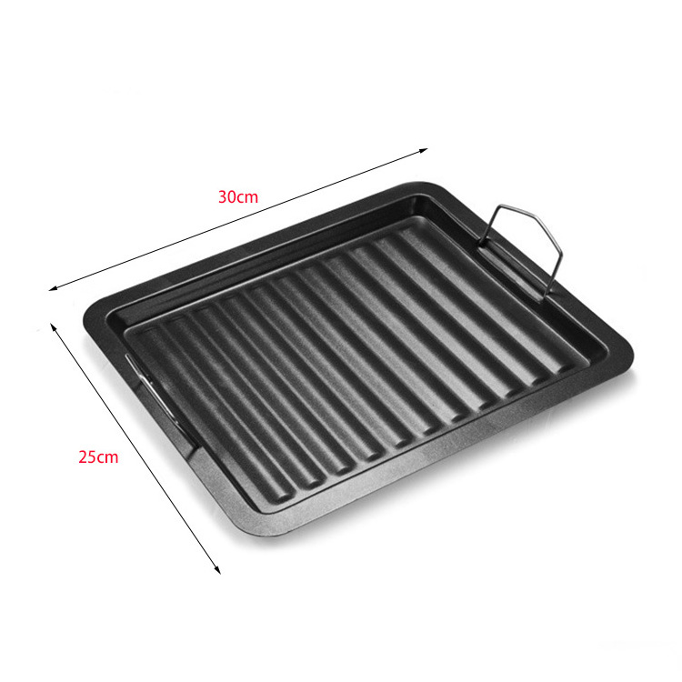 Baking Tray Frying Pan Rectangle Non-Stick Grill Plate Cookware BBQ Tray Outdoor Charcoal Barbecue Plate Dish With Wire Handle