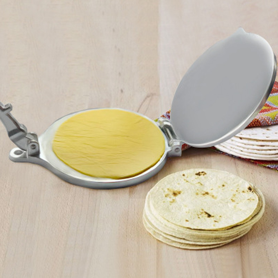 Foldable 8 Inches Uncoated Aluminum Heavy Duty Dough Press Tortilla Maker Bakeware Pie Tools Durable Hand Press Type