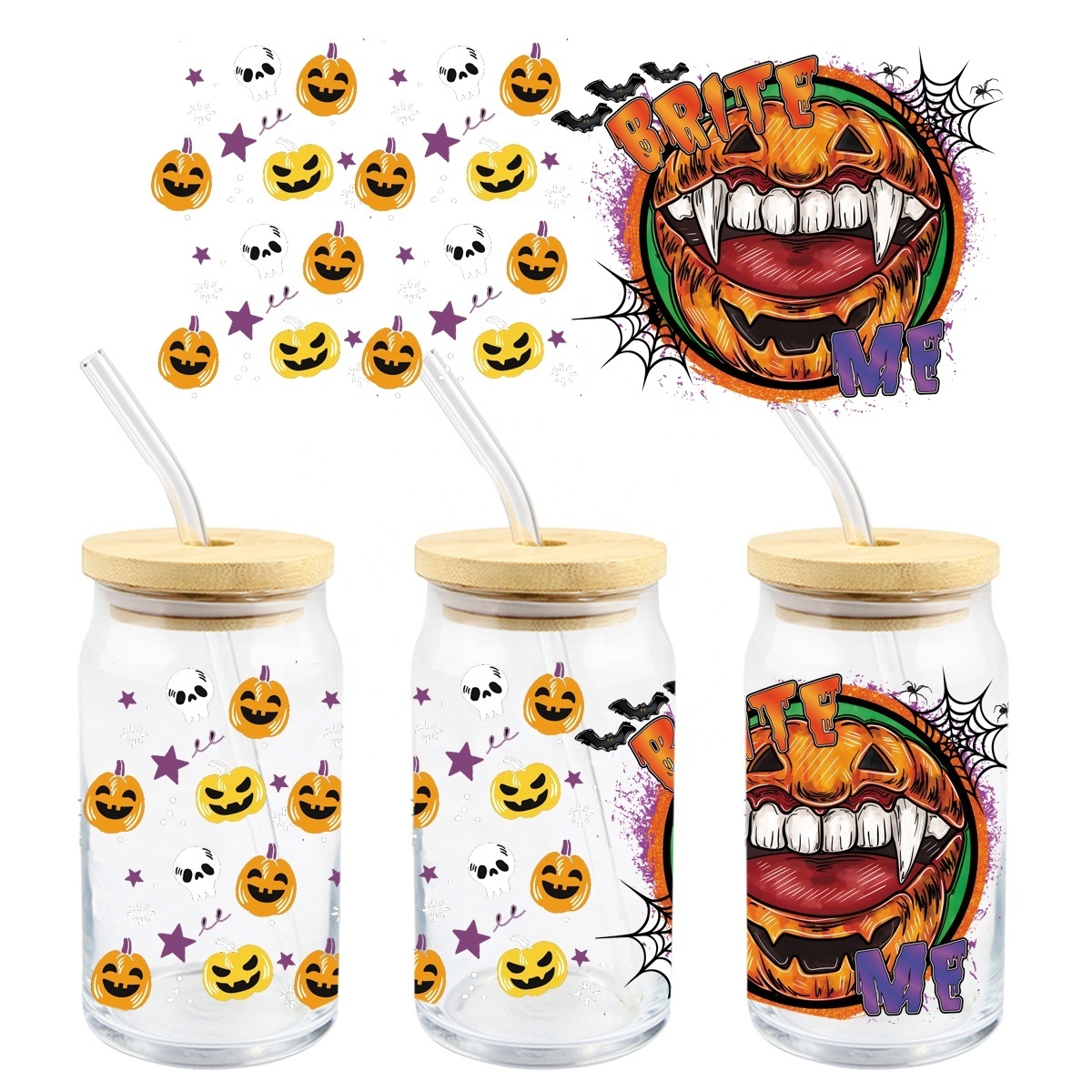 1000+ Designs Custom Halloween Vinyl Waterproof UV DTF Cup Wraps Tumbler Wraps Transfers Transfer Label Logo Stickers Printing