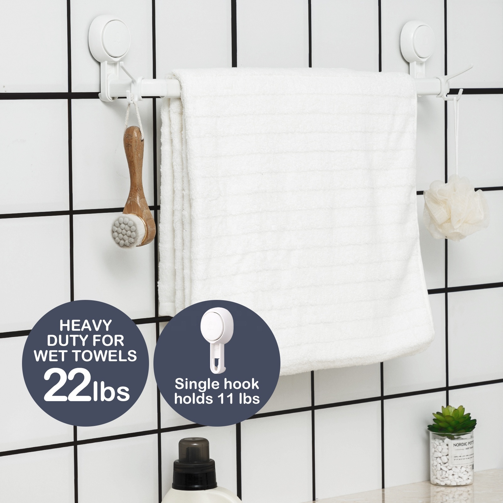 Bathroom Accessories Double Corner Suction Towel Rail Bar Towel Rack Storage Hanging Holder Kitchen Bathroom Towel Rack