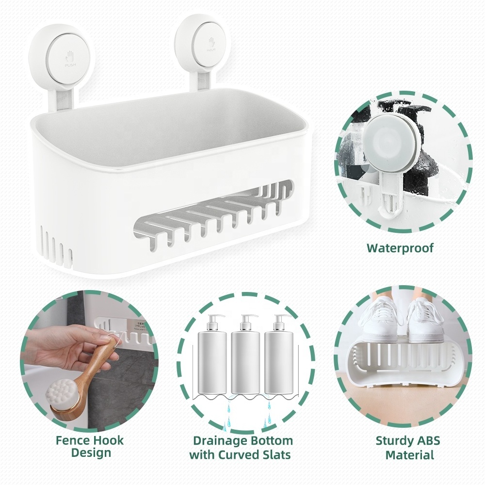 Vacuum Hook Holder Bathroom Organizer Shelves Wall Mounted Storage Bath Caddy Shower Basket Bathroom Storage Shelf