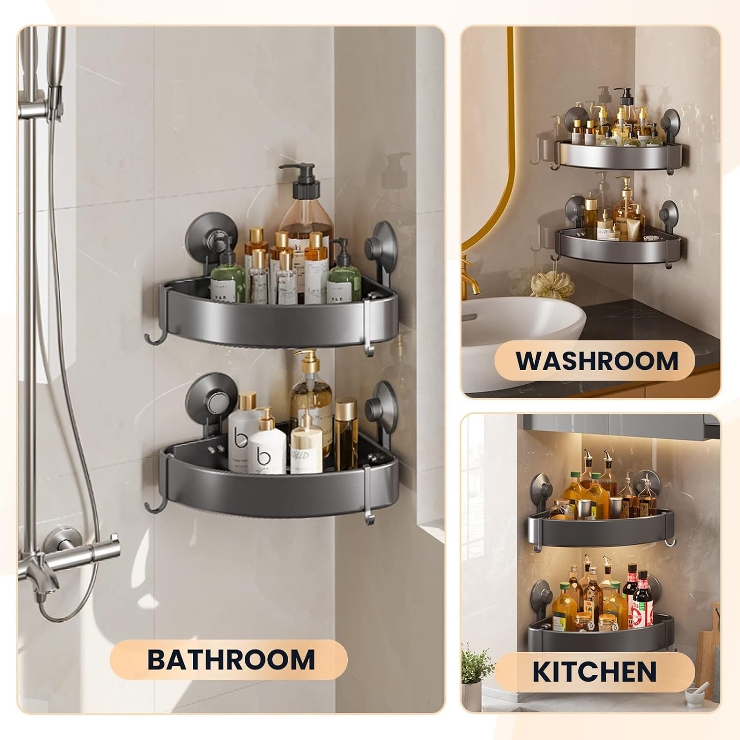 TAILI Wall Mount Corner Caddy Storage Triangle Rack Shelf with Adhesive Bathroom Shower Caddy Organizer