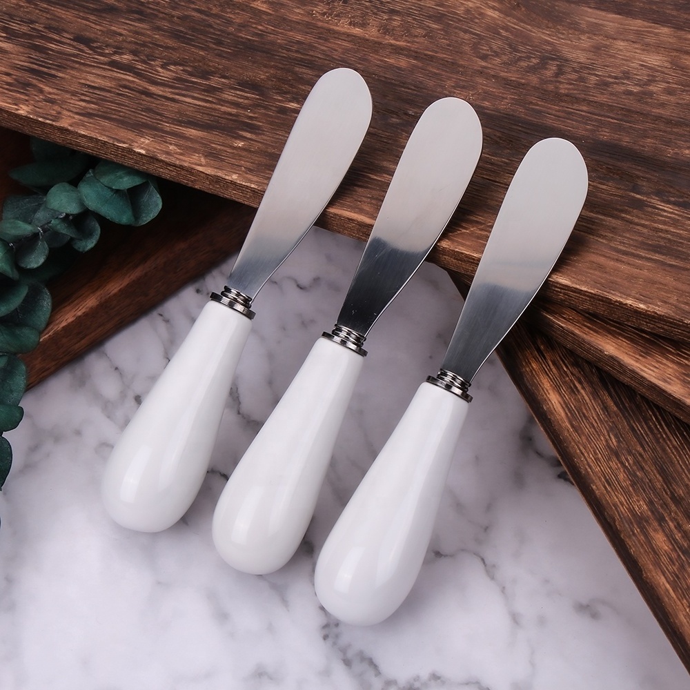 stainless steel butter spreader with porcelain handle customized decal cheese bread butter knife spread cookie spatula set