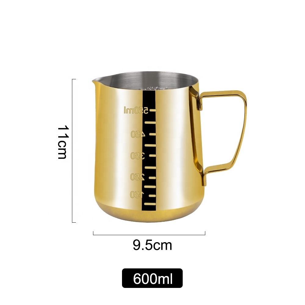 Espresso Steaming Pitchers Stainless Steel  12oz 20oz 32oz 50oz 66oz Steaming Pitcher Milk Frother Cup Measurements on Both Side