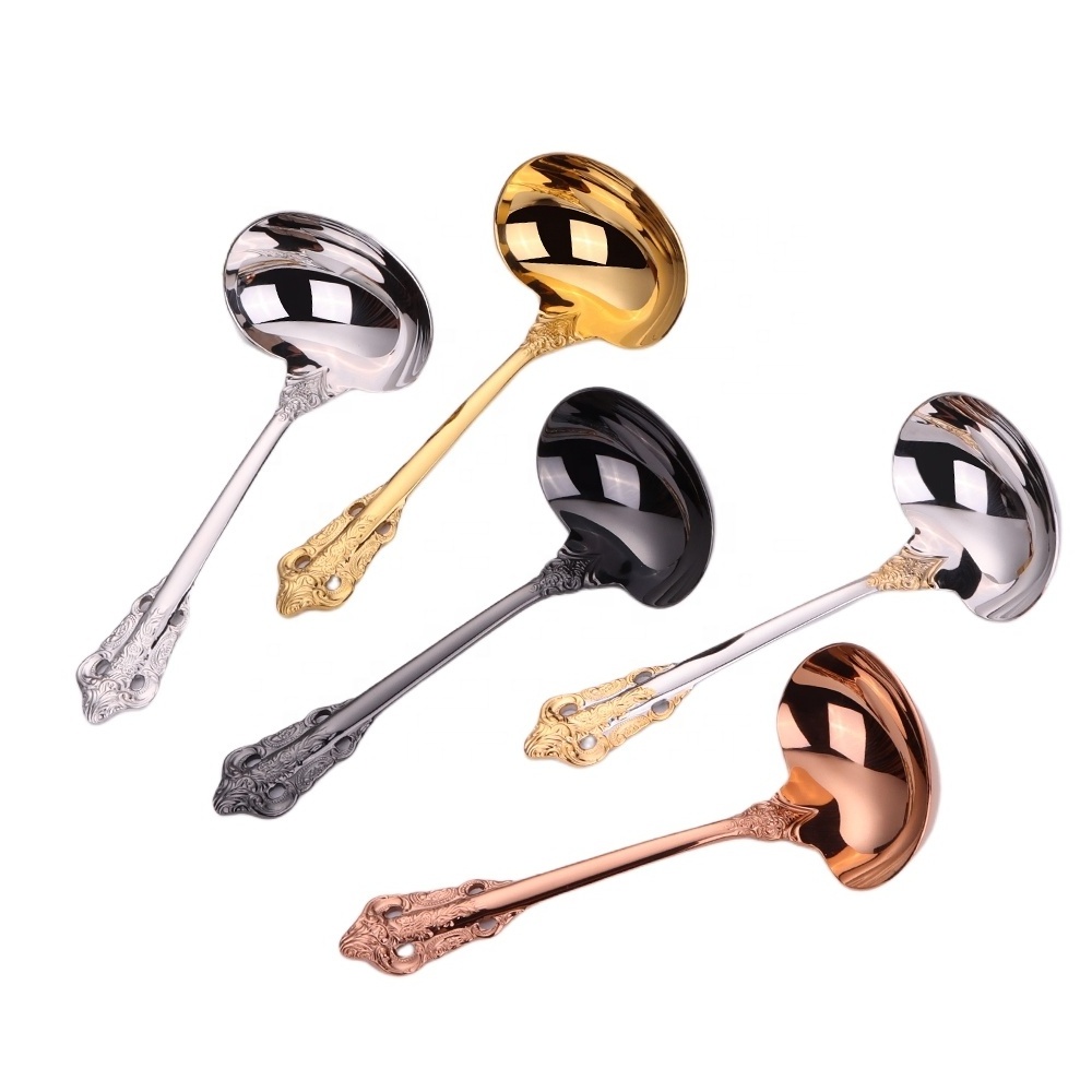 6.30 inch vintage 18-10 stainless steel gold ladle gravely sauce and salad glass serving spoon single gravy ladle for restaurant