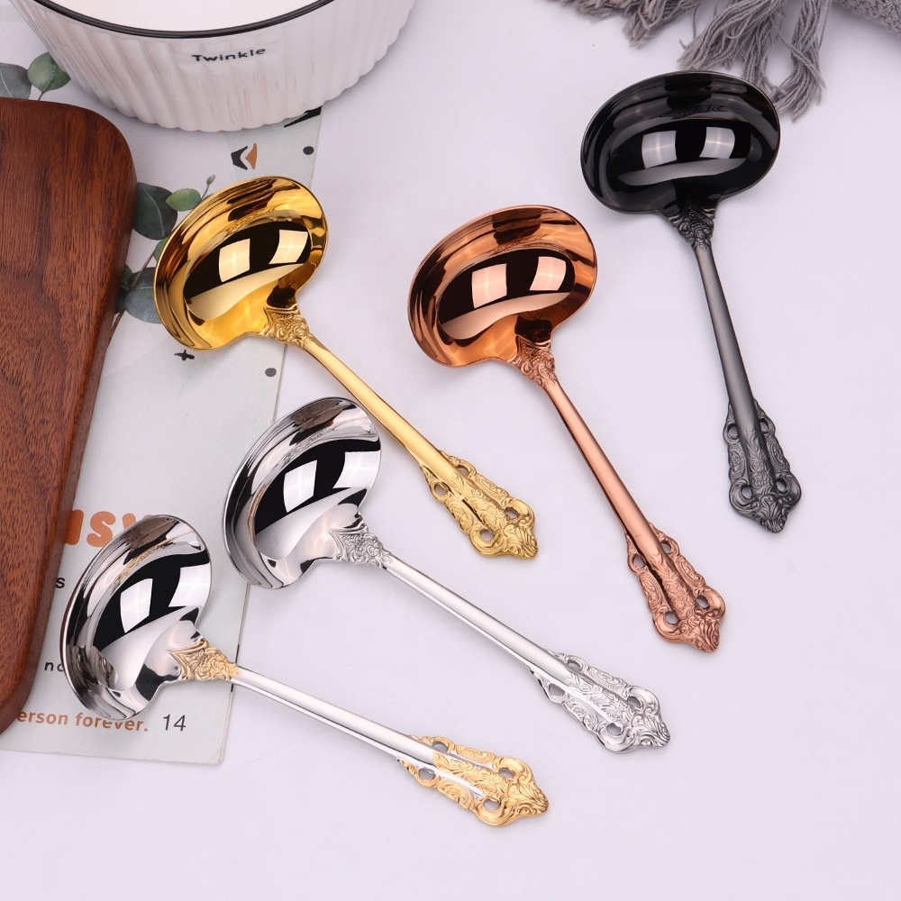 6.30 inch vintage 18-10 stainless steel gold ladle gravely sauce and salad glass serving spoon single gravy ladle for restaurant