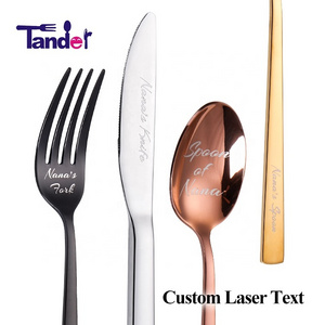 Custom Laser your Name Logo Text on Stainless Steel Cutlery Set Knife Fork Spoon