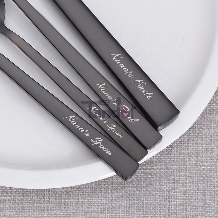 Custom Laser your Name Logo Text on Stainless Steel Cutlery Set Knife Fork Spoon