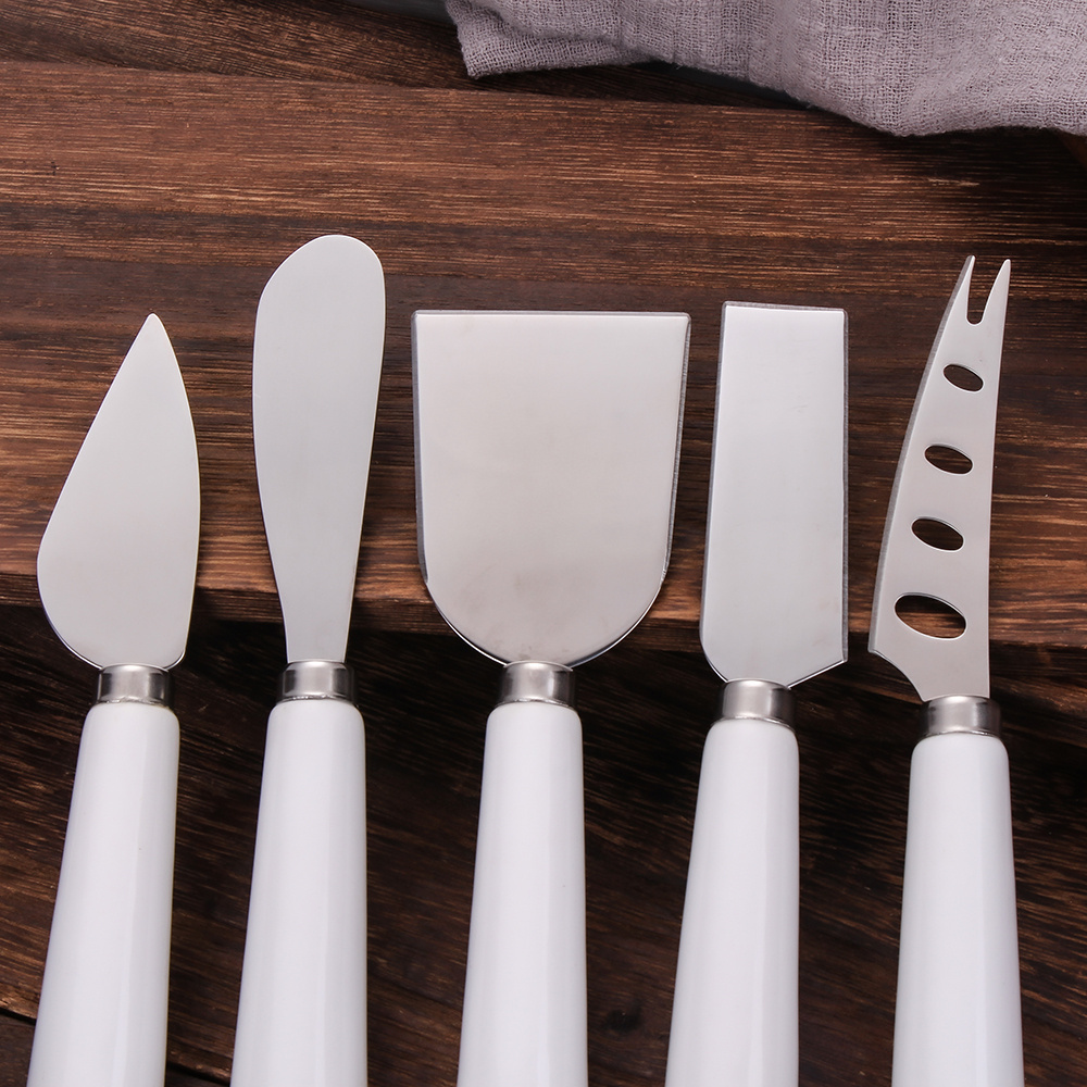 premium stainless steel 6 piece cheese knife set with porcelain  wholesale cheese knives set butter spreader knife cheese fork