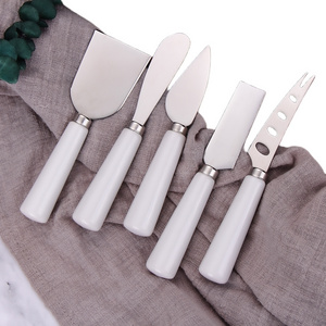 premium stainless steel 6 piece cheese knife set with porcelain  wholesale cheese knives set butter spreader knife cheese fork