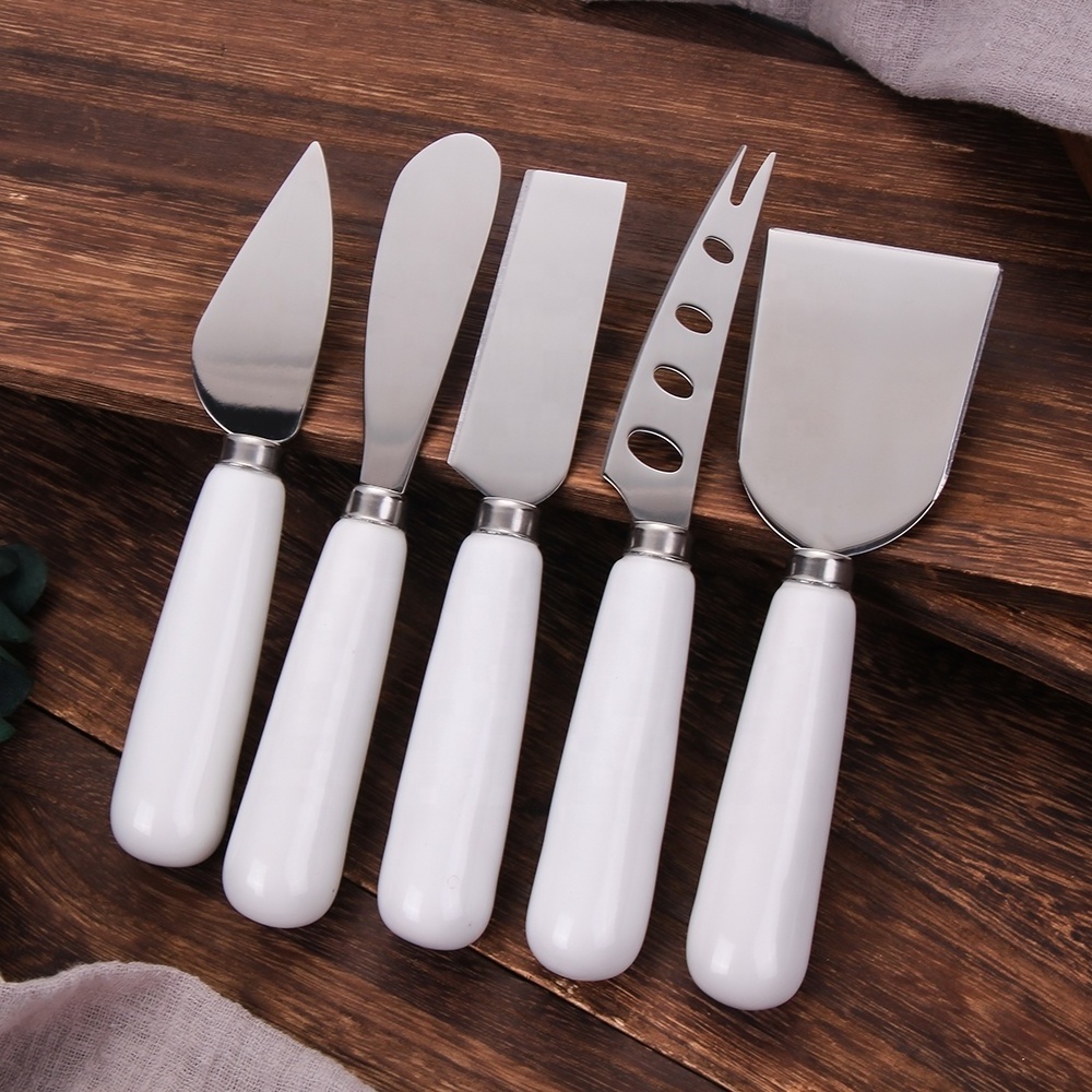 Set of 6 Cheese Knives Set With Ceramic Handle And Premium Stainless Steel Mini Butter Spreader Cutter Cheese Slicer For Home