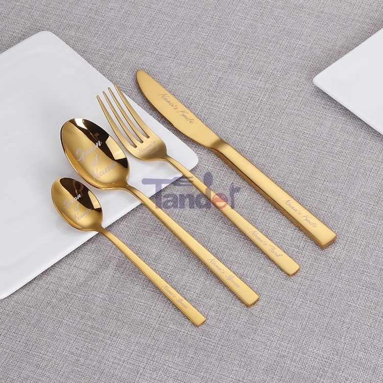 Custom Laser your Name Logo Text on Stainless Steel Cutlery Set Knife Fork Spoon