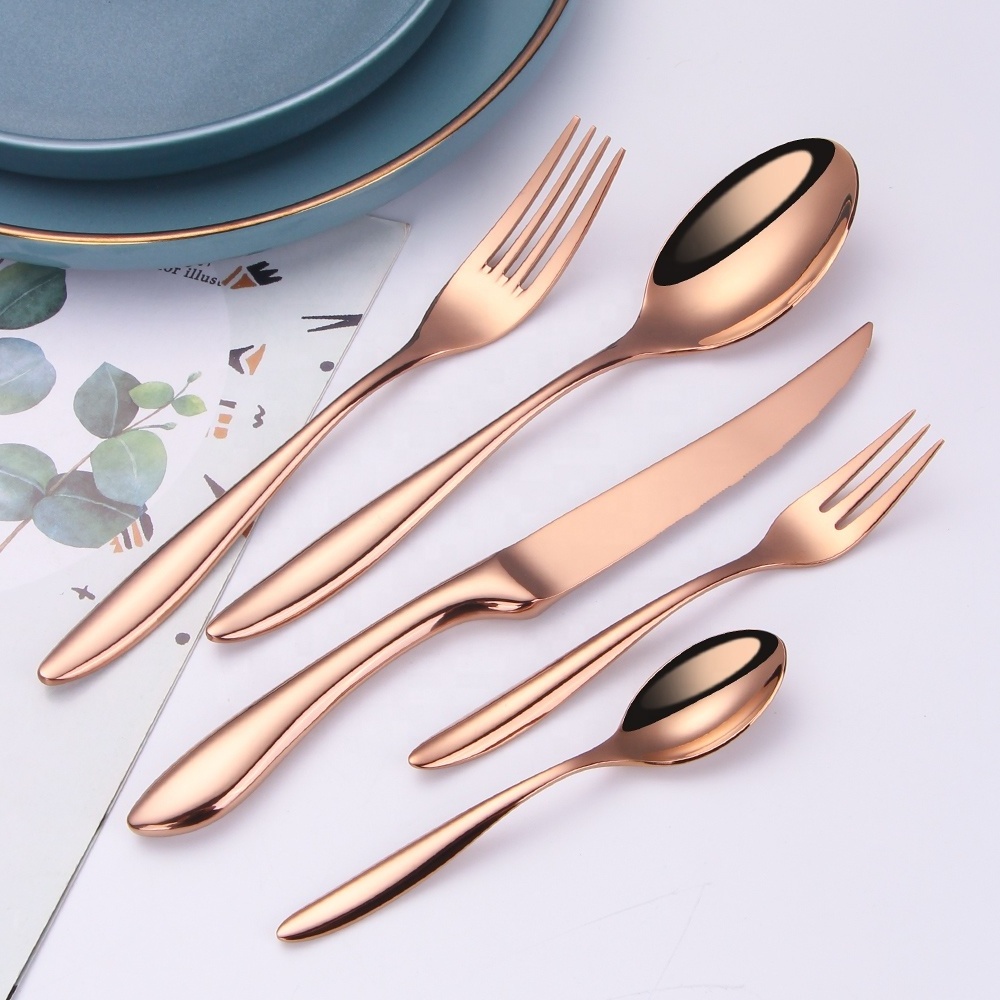 luxury gold cutlery set for wedding plated spoon fork and stand knife set gold cutlery set silver flatware with steak knife