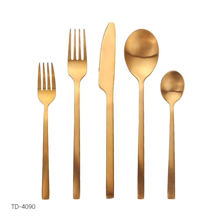 over 10 color choose matte pvd stainless steel golden cutlery set bulk gold flatware