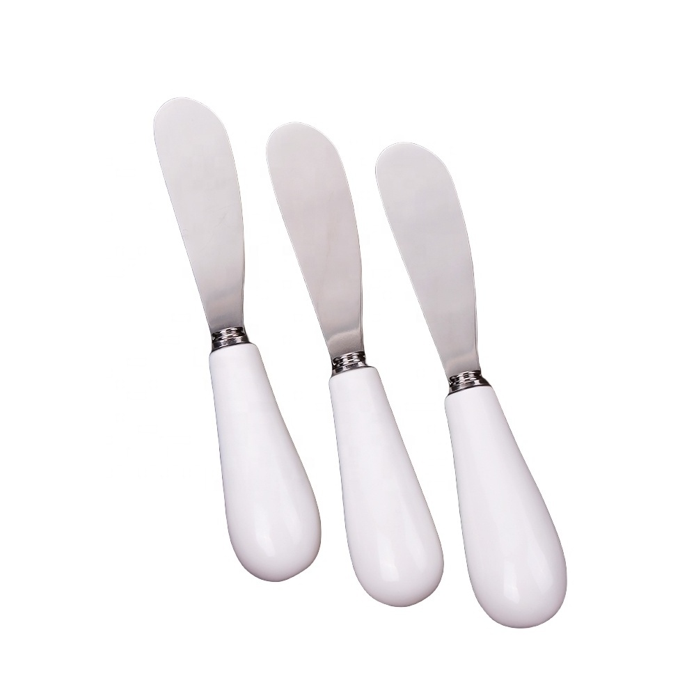 stainless steel butter spreader with porcelain handle customized decal cheese bread butter knife spread cookie spatula set