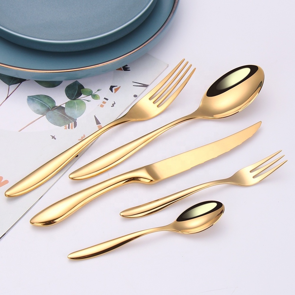 luxury gold cutlery set for wedding plated spoon fork and stand knife set gold cutlery set silver flatware with steak knife