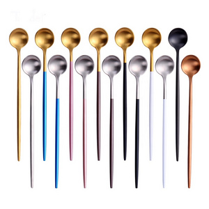 Round Shape 18-10  Pvd Coating Multiple Colour Gold Long Handle Tea Spoon Stainless Steel Ice Mixing Honey Spoon