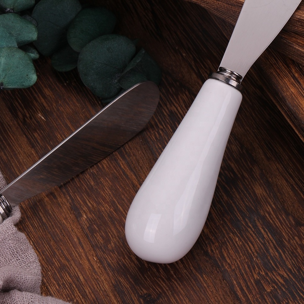 stainless steel butter spreader with porcelain handle customized decal cheese bread butter knife spread cookie spatula set