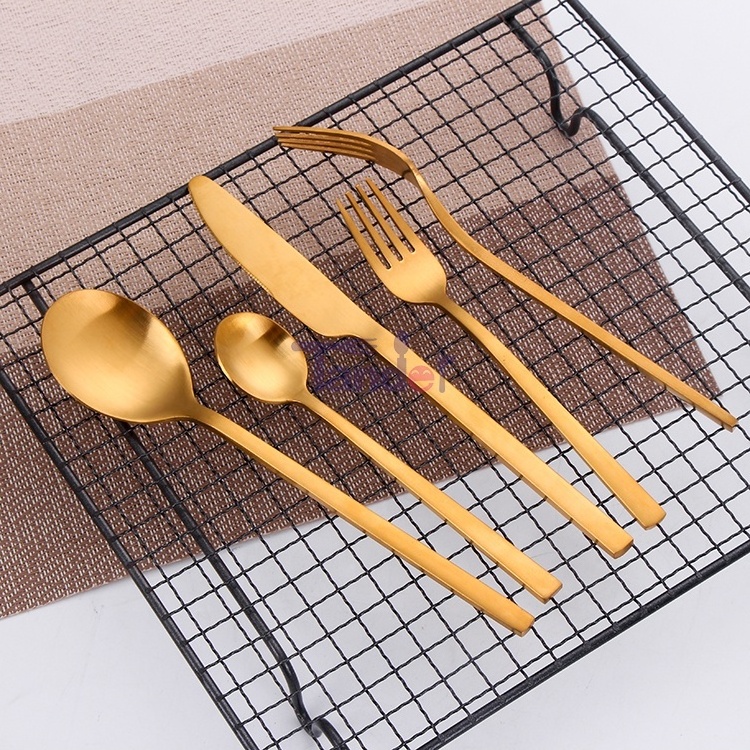 over 10 color choose matte pvd stainless steel golden cutlery set bulk gold flatware