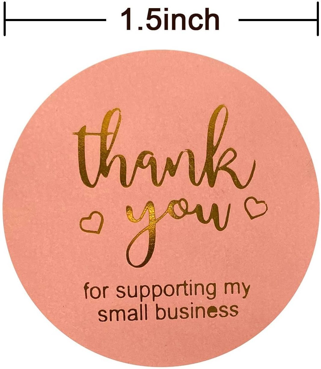 1.5 Inch Thank You Stickers roll Gold Foil Font Pink  Thank You Labels for Greeting Cards, Flower Bouquets, Candy Bags Gift Wrap