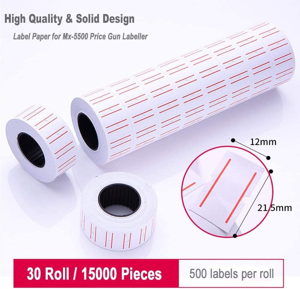 China Manufacture Cost Competitive Super Sticky White Red Line Price Tag Label for Price Gun Free Customization