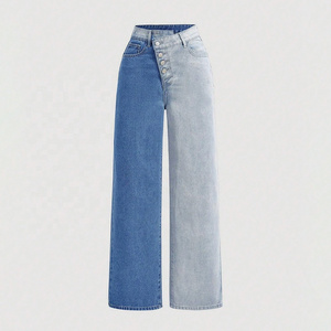 WJ443 custom color block jeans wide leg jeans women wide leg denim pants for women