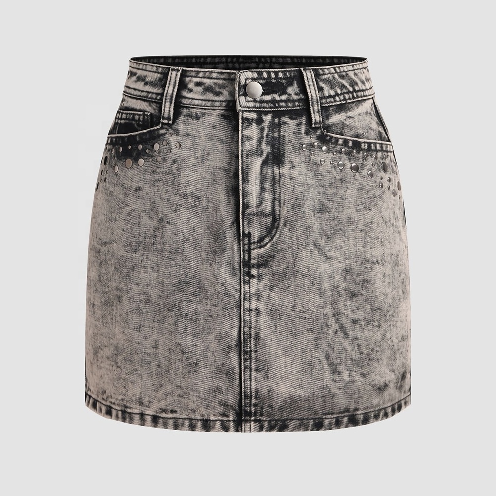 WS174 custom denim mini skirt women rivet jean skirts for ladies straight denim skirt