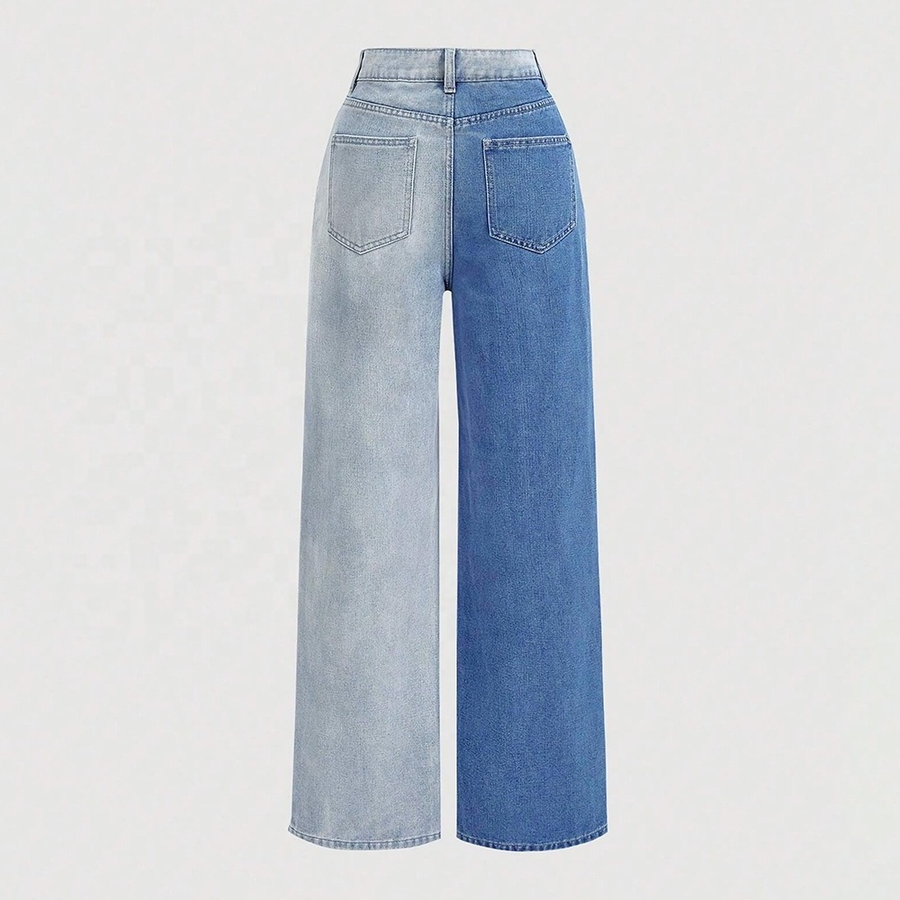 WJ443 custom color block jeans wide leg jeans women wide leg denim pants for women