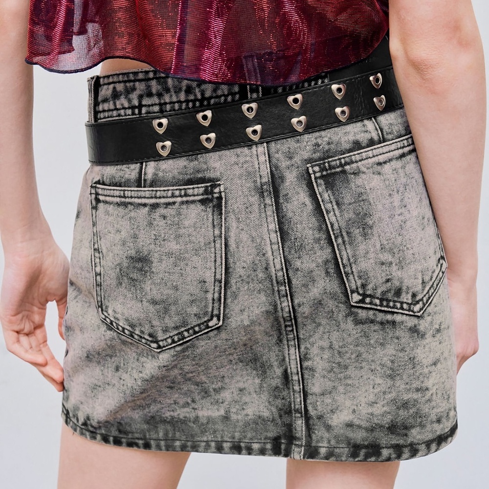 WS174 custom denim mini skirt women rivet jean skirts for ladies straight denim skirt