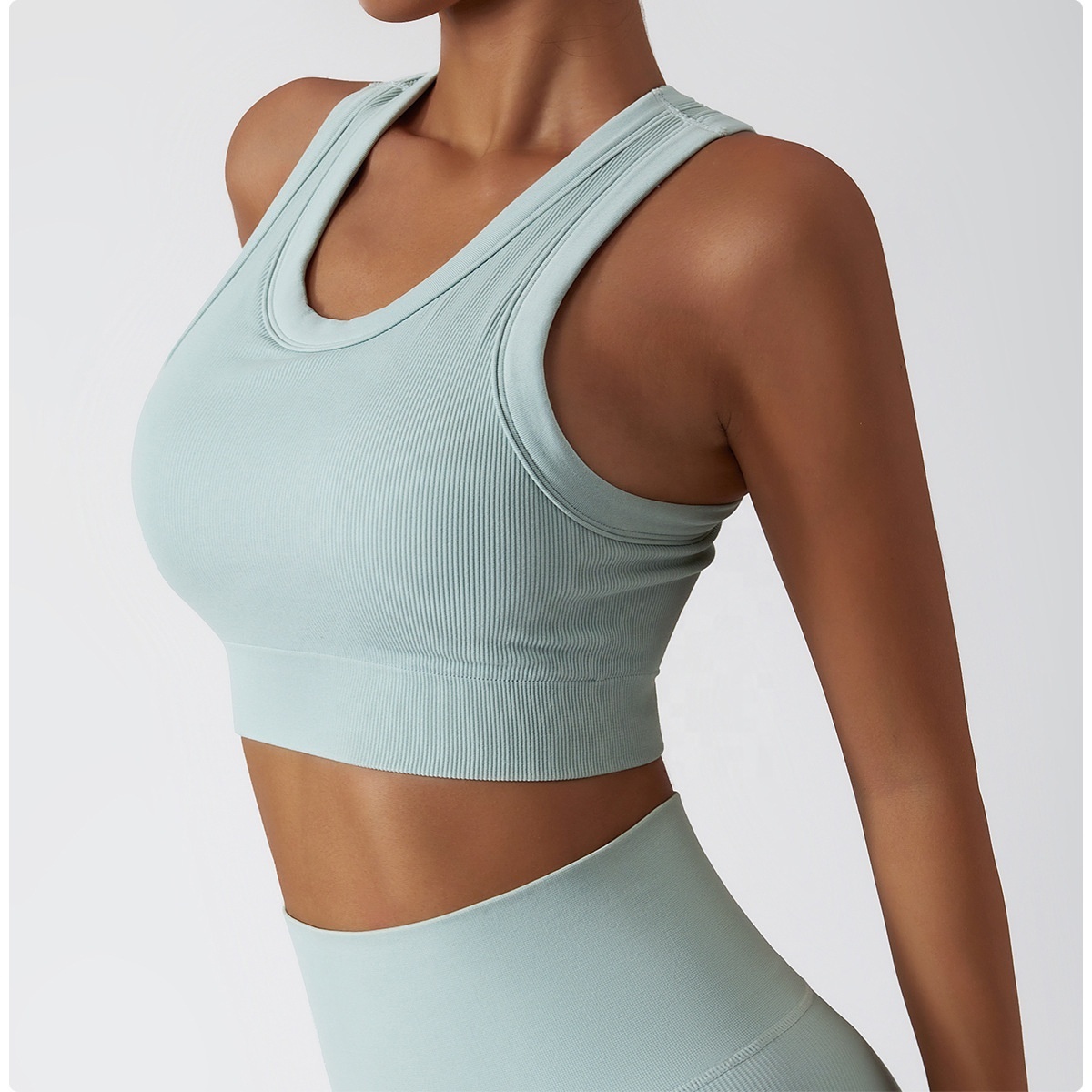 Yoga Wear Supplier Women Sports Vest Colorful Fitted Seamless Crop Knit Top Vest Rib Knitted Women Sportswear