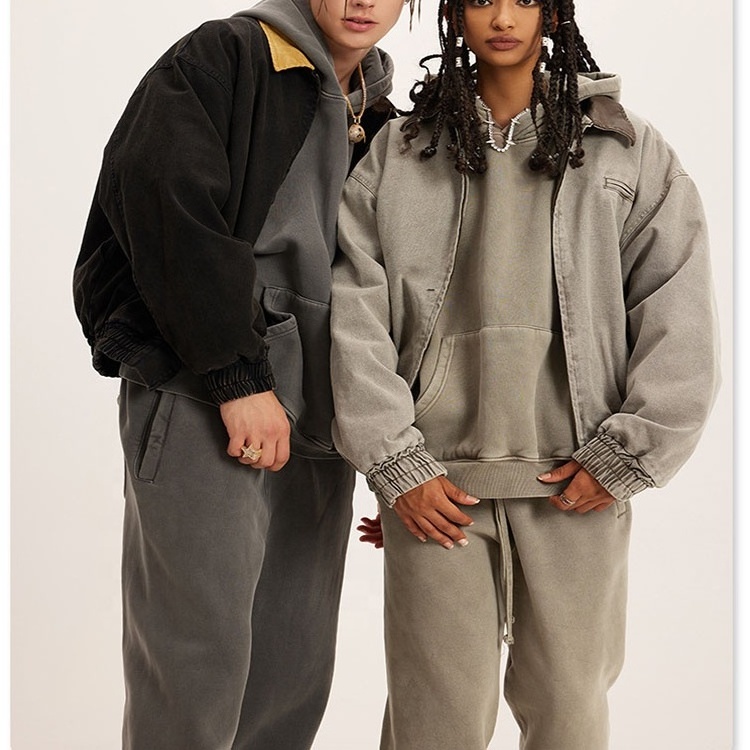 High quality sweatsuits unisex sets custom logos heavyweight vintage french terry sweatsuits tracksuits set hoodie and pants