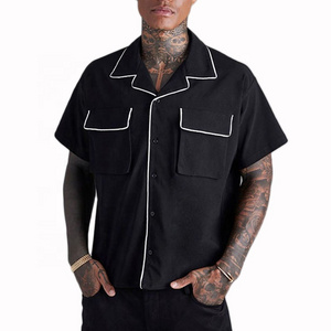 Custom black designer shirts for men short sleeve button up shirt men