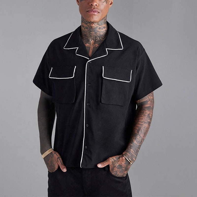 Custom black designer shirts for men short sleeve button up shirt men