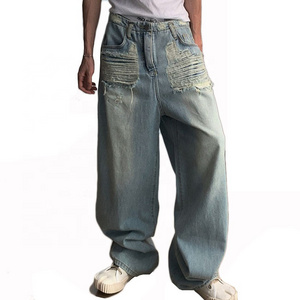 Custom men's jeans pants for men distressed baggy jeans trousers