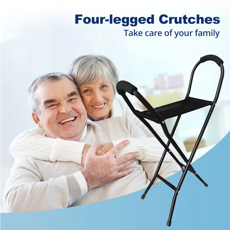 wholesale folding crutch chair wholesale foldable aluminium four legs old man walking stick with seat