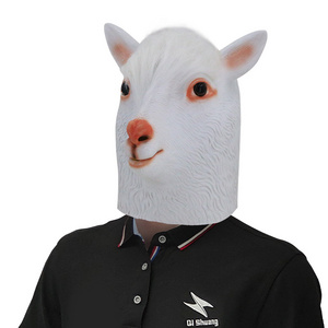 Custom Logo Rubber Goat Antelope Llama Animal Head Mask Latex White Sheep Mask Halloween Dress Up Carnival Party