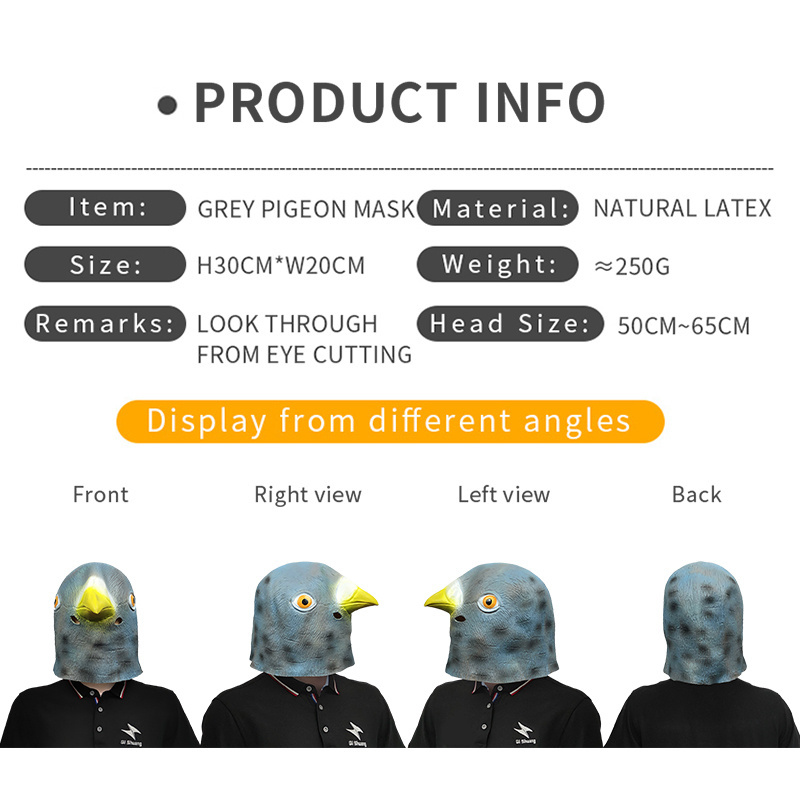 Cute Realistic Grey Pigeon Mask Latex Animal Full Head Mask for Halloween Party Cosplay Costume