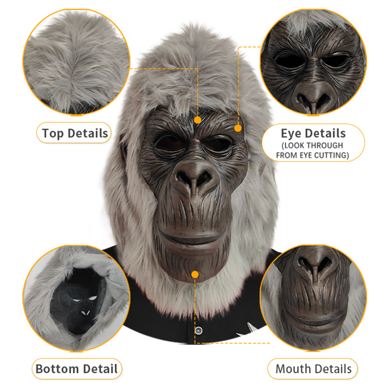 Hot Selling Realistic Gorilla Latex Head Mask Halloween Scary Mask Cosplay & Monkey Mascot for Carnival Party Masks