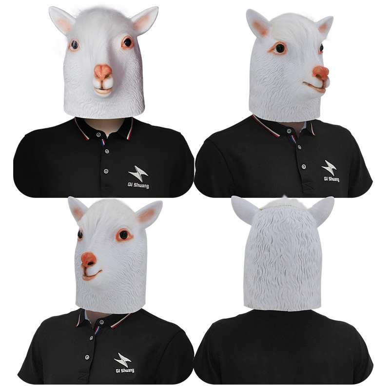 Custom Logo Rubber Goat Antelope Llama Animal Head Mask Latex White Sheep Mask Halloween Dress Up Carnival Party