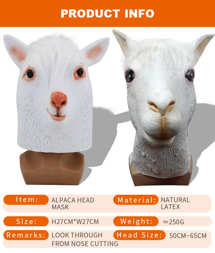 Alpaca Head Mask Latex Cute White Llama Masks Halloween Costume Party Novelty Antelope llama Animal Mask