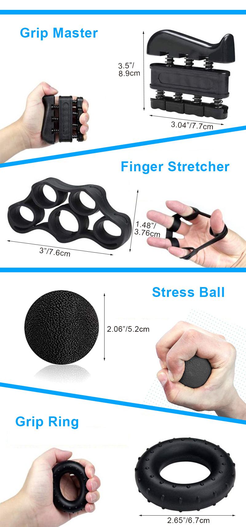 Hand Grip Strengthener Workout Kit 5 Pack Trainer Counting Hand Grip Ball Five Finger Fitness Set Silicone Ring