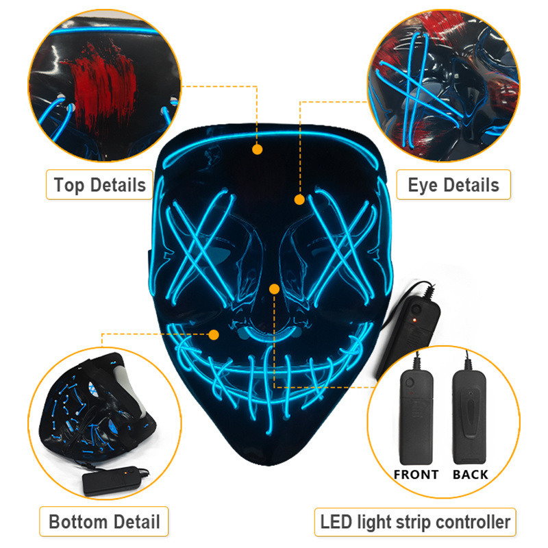 Custom Halloween Neon Led Purge Mask Masquerade Party  Luminous El Wire Led Light Up Scary Led Mask