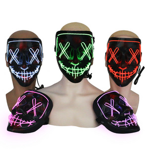 Custom Halloween Neon Led Purge Mask Masquerade Party  Luminous El Wire Led Light Up Scary Led Mask