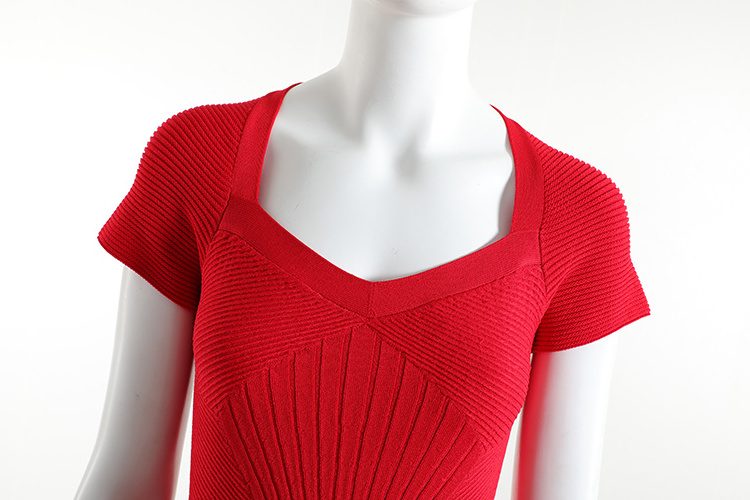 Prom Dress Summer Short Sleeve Knit Red Elegant Fashion Women's Dress