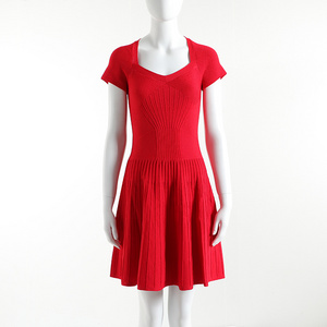 Prom Dress Summer Short Sleeve Knit Red Elegant Fashion Women's Dress